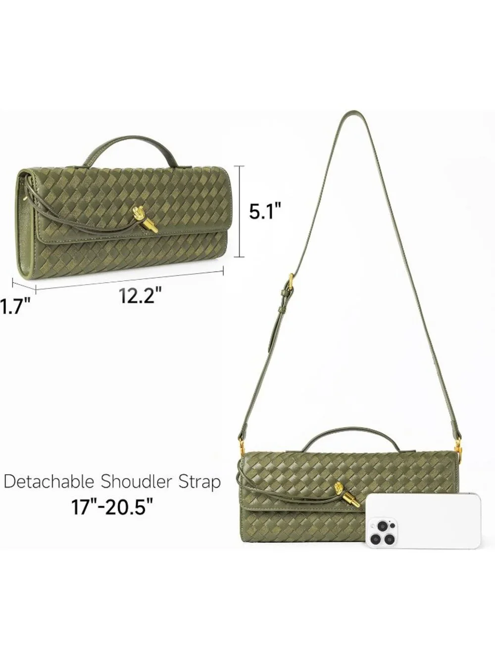 Women Olive Woven Leather Suede Woven Clutch Purse For Evening Crossbody Bag